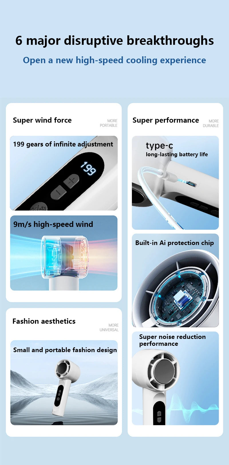 Rechargeable Turbo Mini Handheld Fan with Ice Cooler