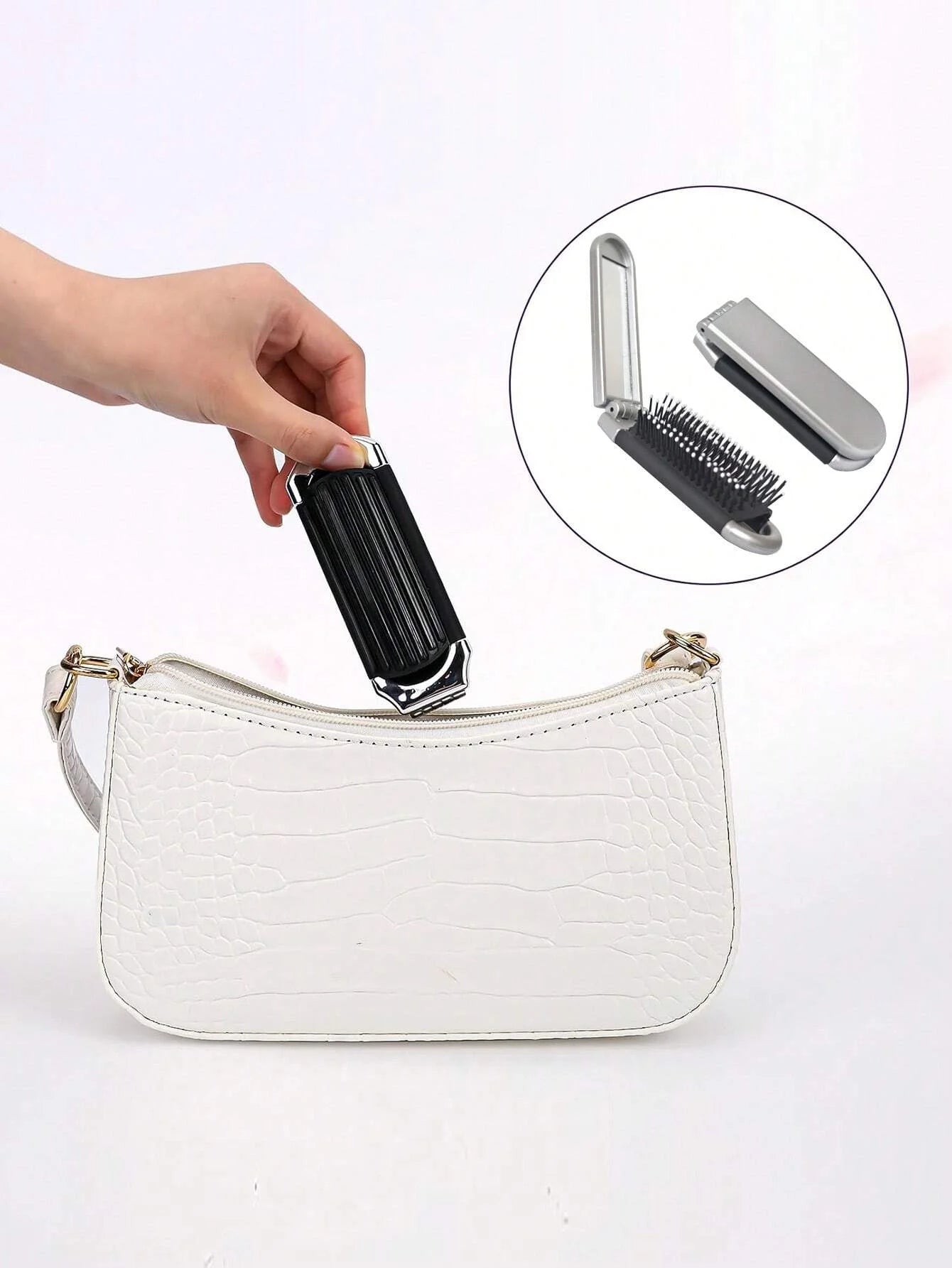 2-in-1 Folding Hair Brush with Mirror Portable Travel Massage Comb - 12