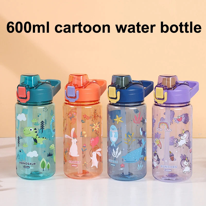 600ml Cartoon Animal Water Bottle Portable Straw Cup for Kids