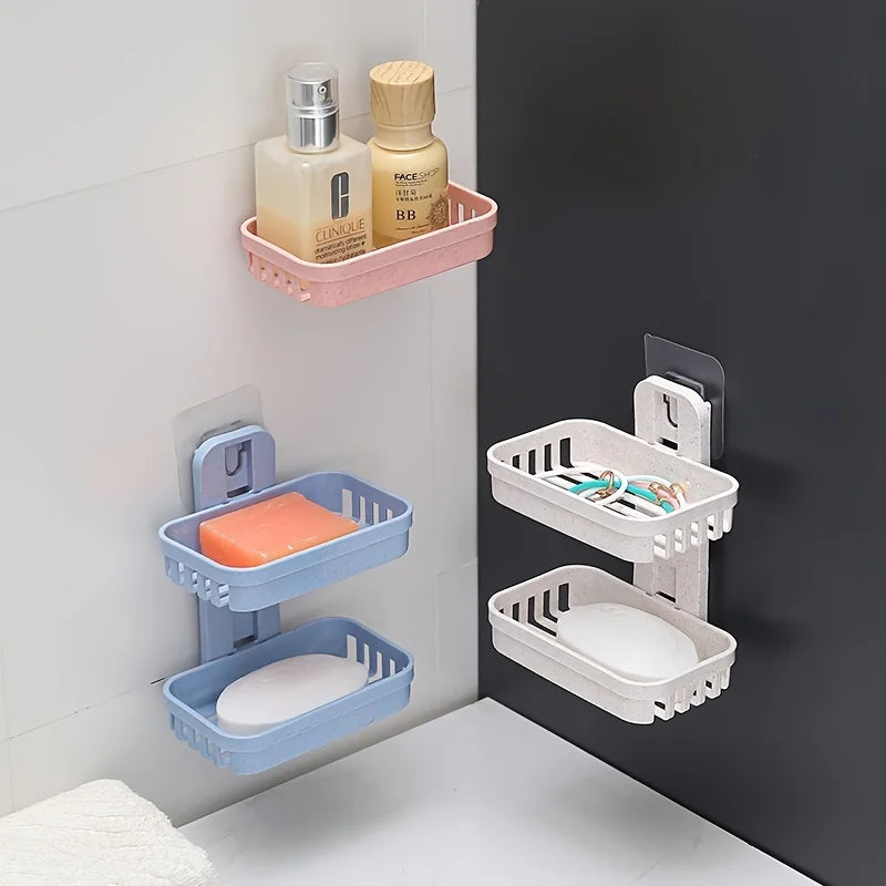 Double Layer Wall Mounted Soap Dish No Drill Bathroom Storage Rack - 2
