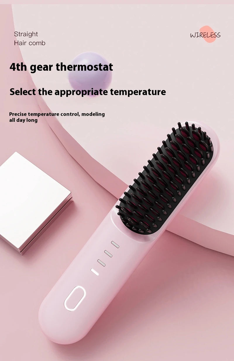 Cordless Ion Care Straight Hair Brush 4-Speed Heated Comb