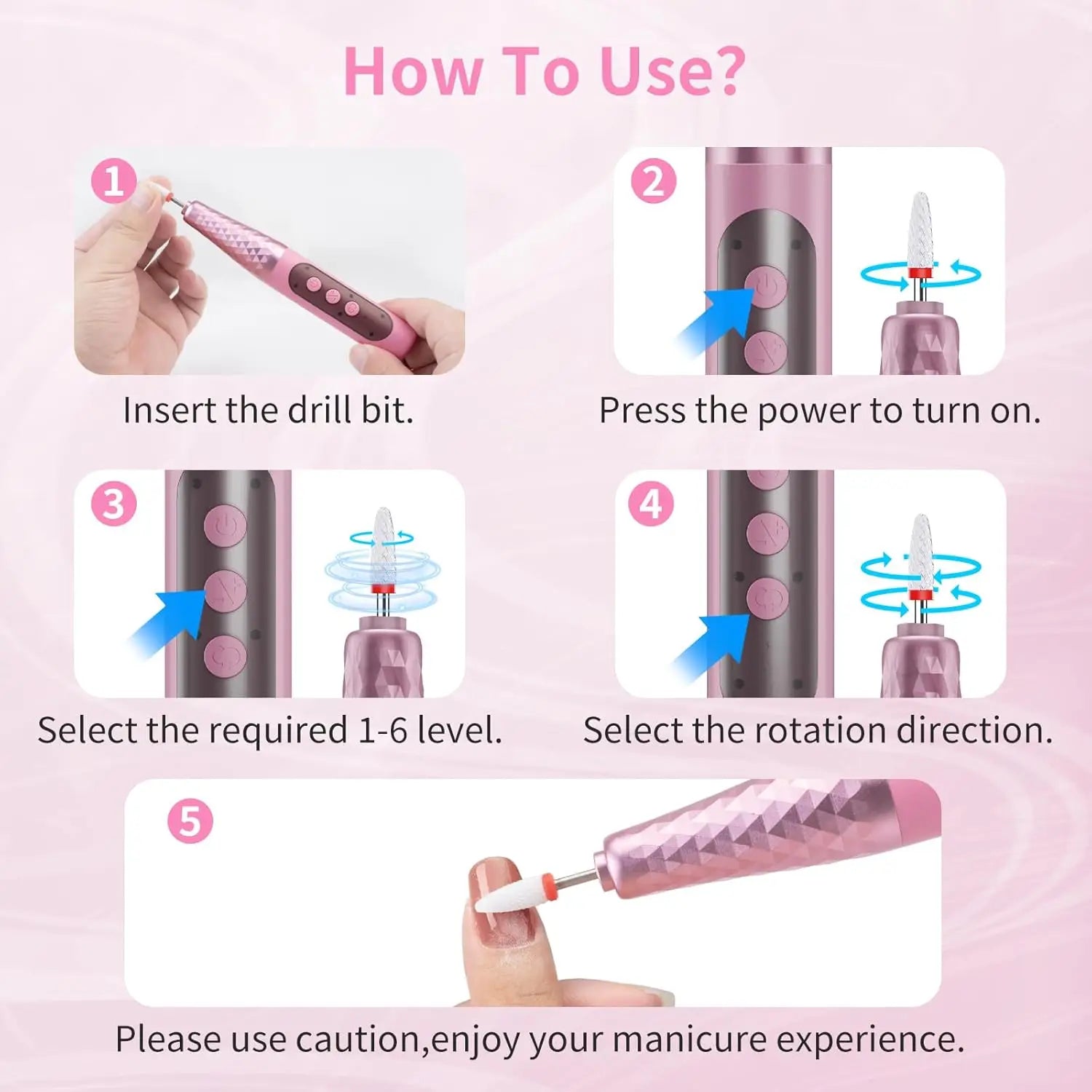 Cordless Electric Nail Drill Machine Manicure Kit - 6