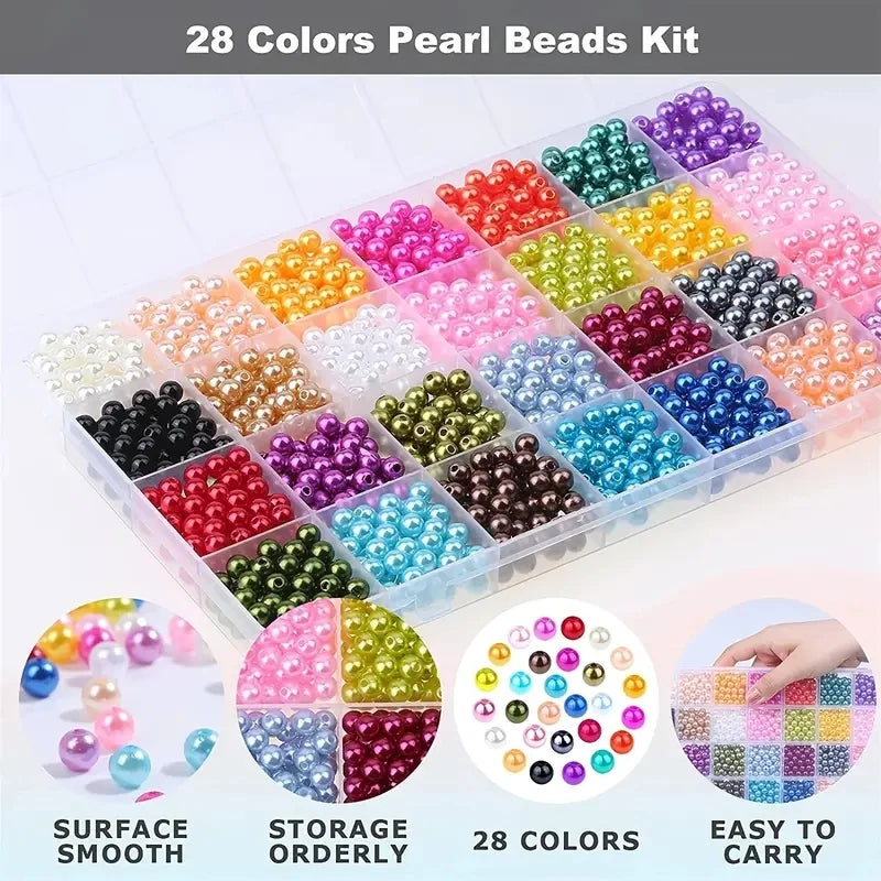 1960pcs 6mm Pearl Beads Kit 28 Color Loose Beads for Jewelry Making - 1