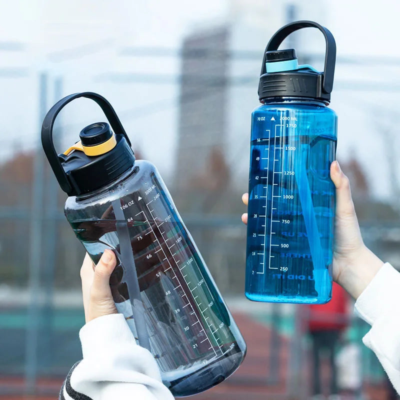 Large Capacity Sports Water Bottle with Straw and Time Marker - 8