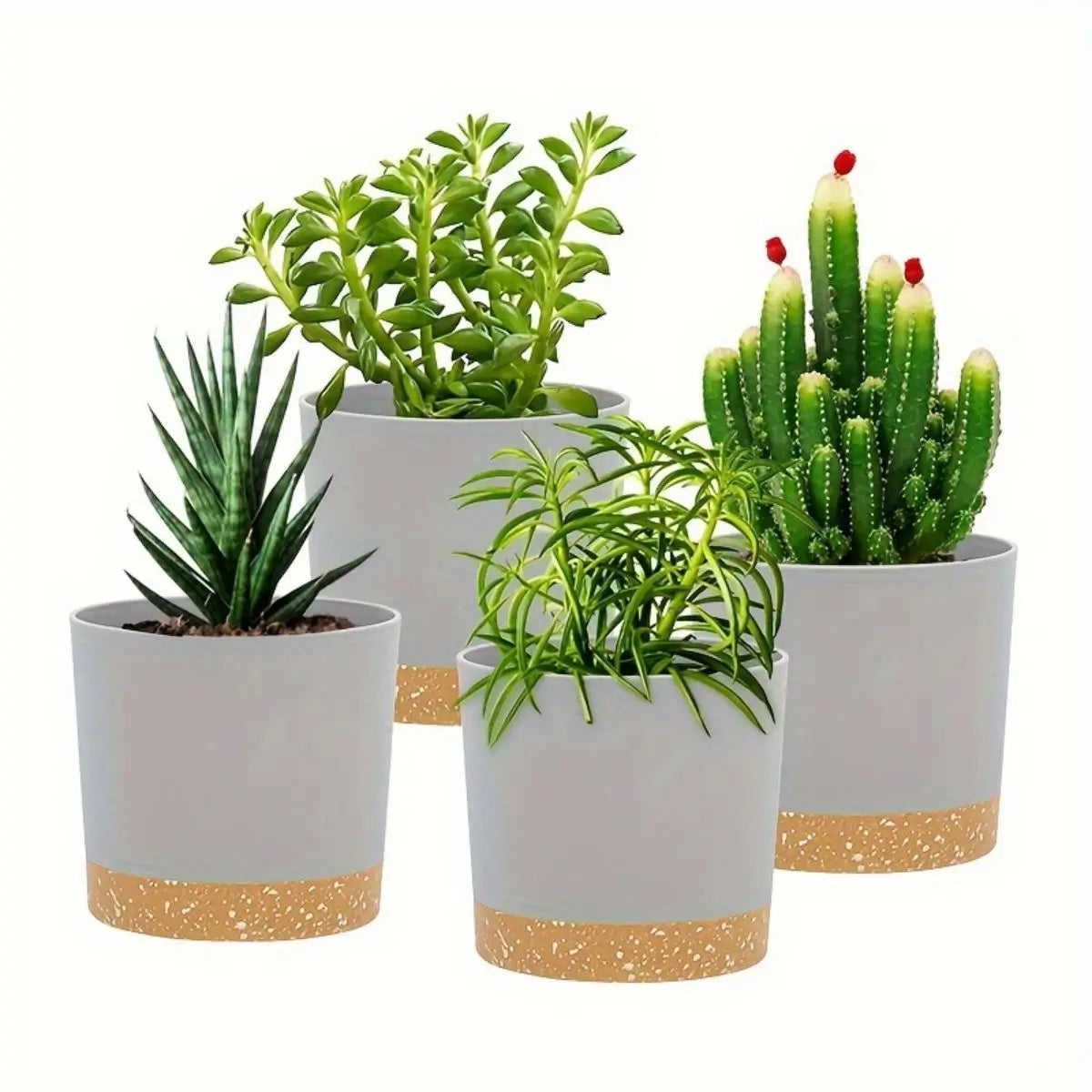 4 Pack 5 Inch Flower Pots Modern Detachable Bottom Breathable Planters - 12