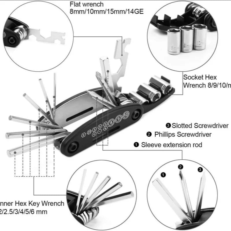 16-in-1 Bike Multitool Portable Cycling Repair Kit for Mountain Road Bikes
