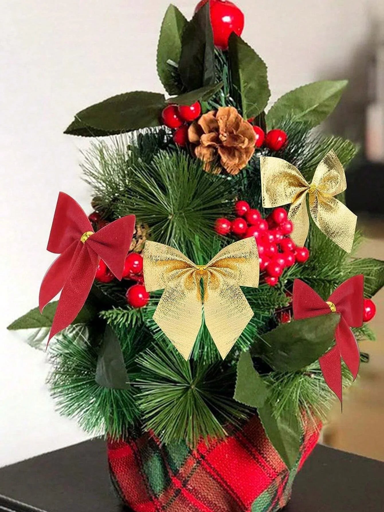 Small Christmas Bow Decorations Set Tree Ornaments Holiday Gift Decor - 3