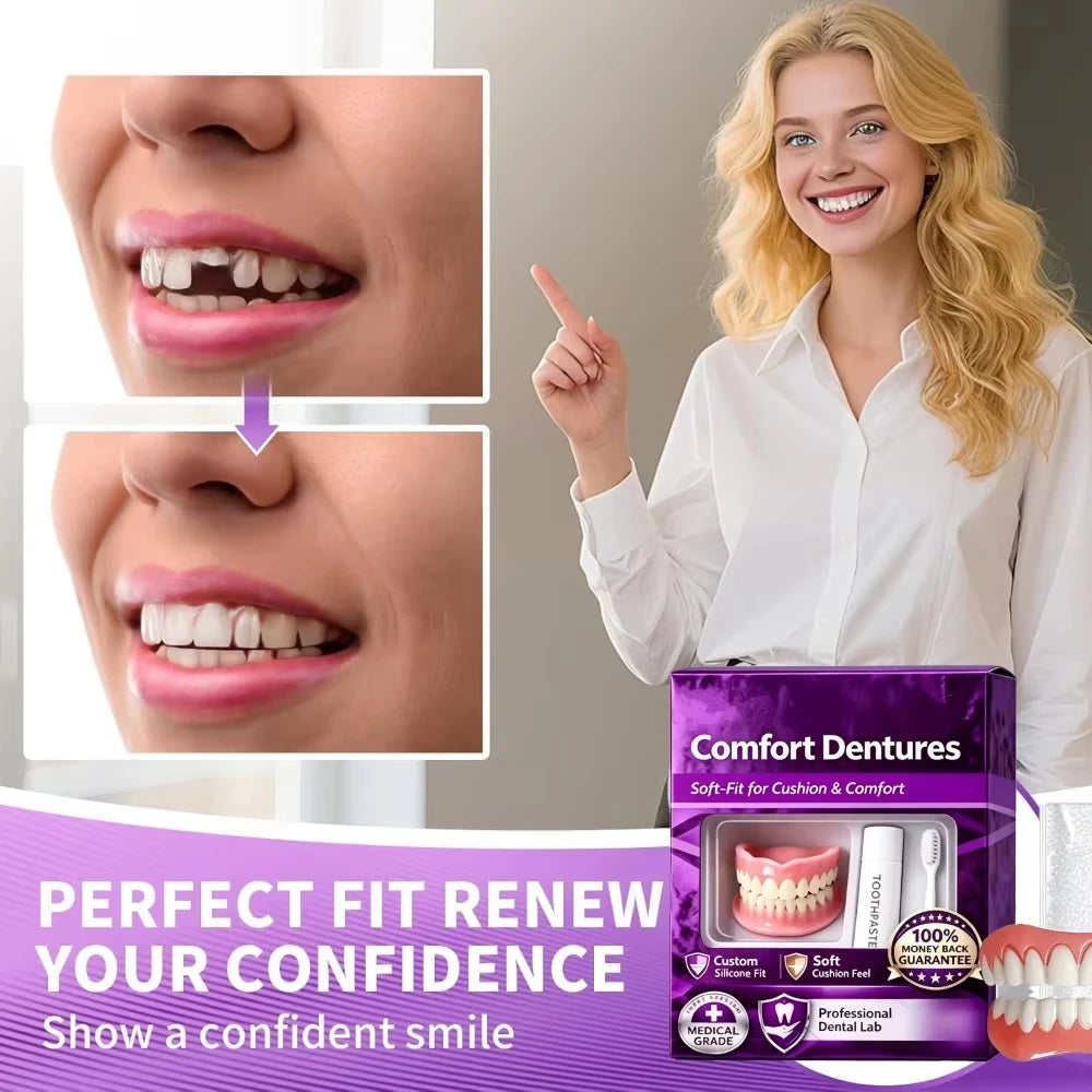 Soft Silicone False Teeth Upper And Lower Cosmetic Dentures - 5