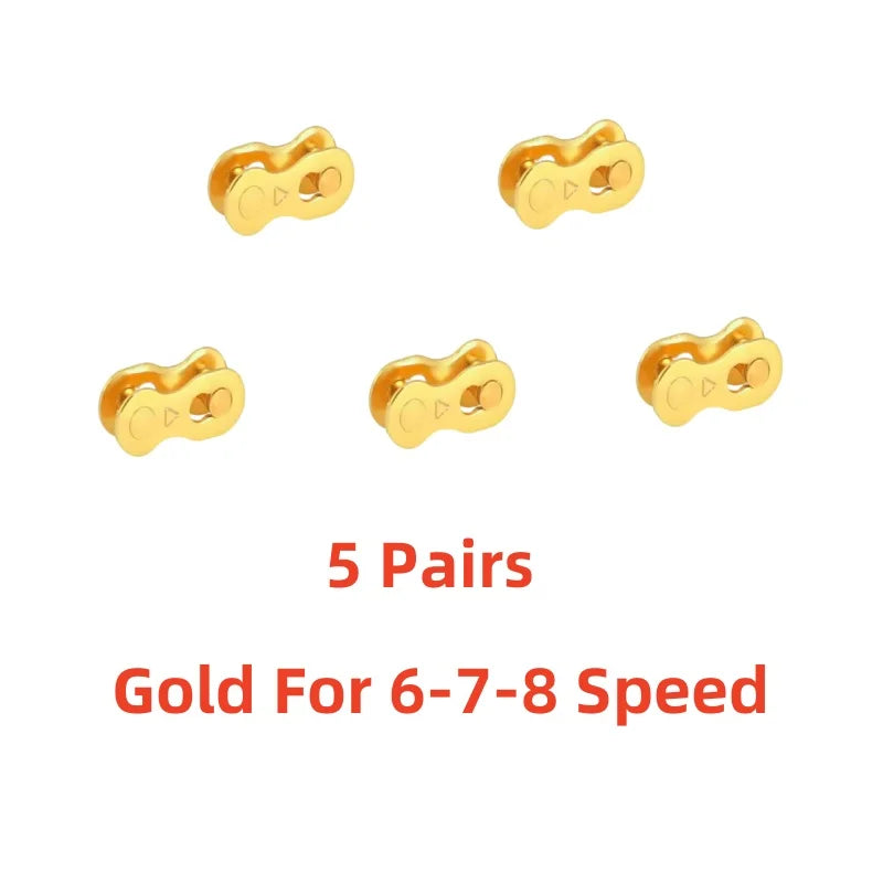 5 Pair Gold Bicycle Chain Quick Link Connector for 6 to 12 Speed Bikes - 14