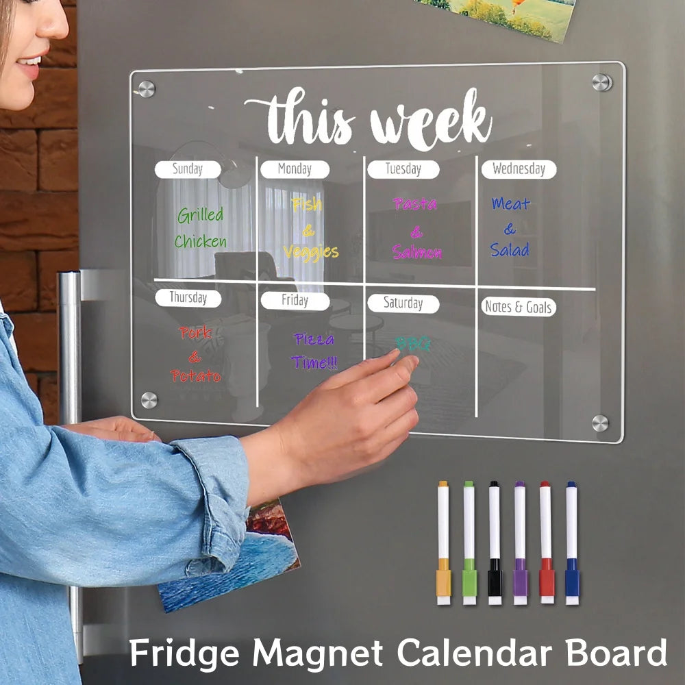 Magnetic Acrylic Fridge Calendar Weekly Planner Dry Erase Board - 1