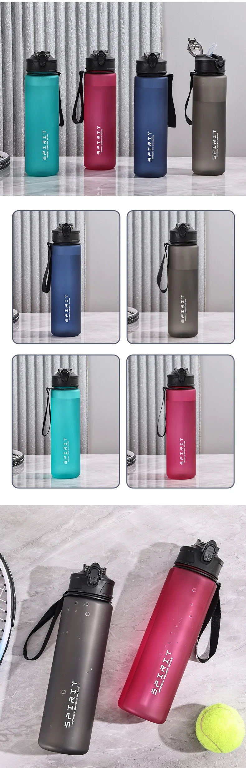 750ml Leak Proof Sports Water Bottle BPA Free Fitness Gym Travel Jug