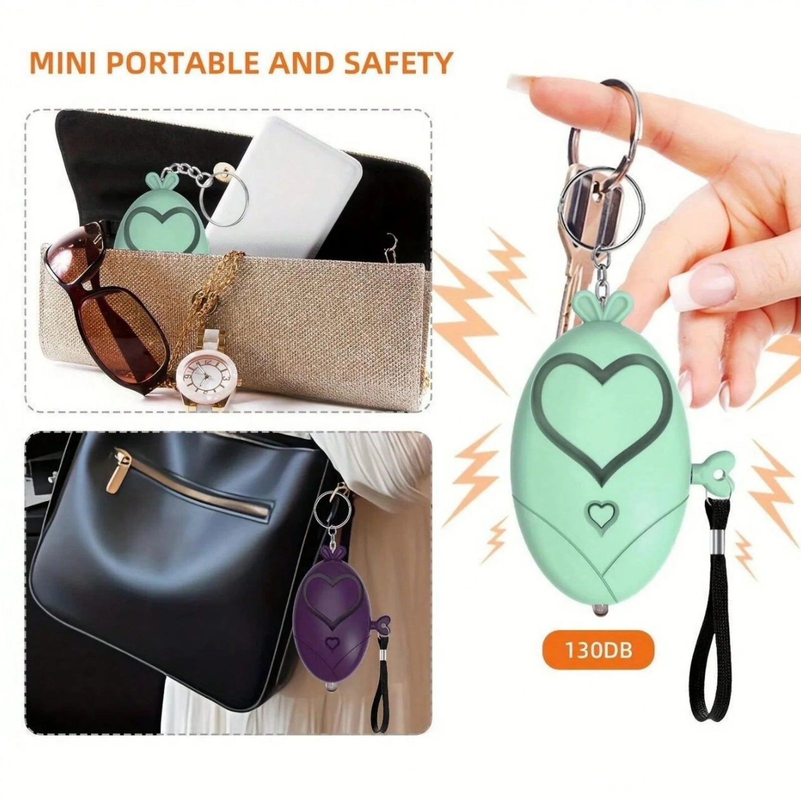 Heart Shaped Personal Alarm 130dB Safety Siren Keychain Emergency Tool