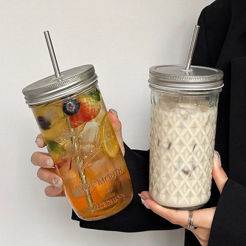 650ml Glass Coffee Cup with Straw and Lid Transparent Iced Drink Mug - 3