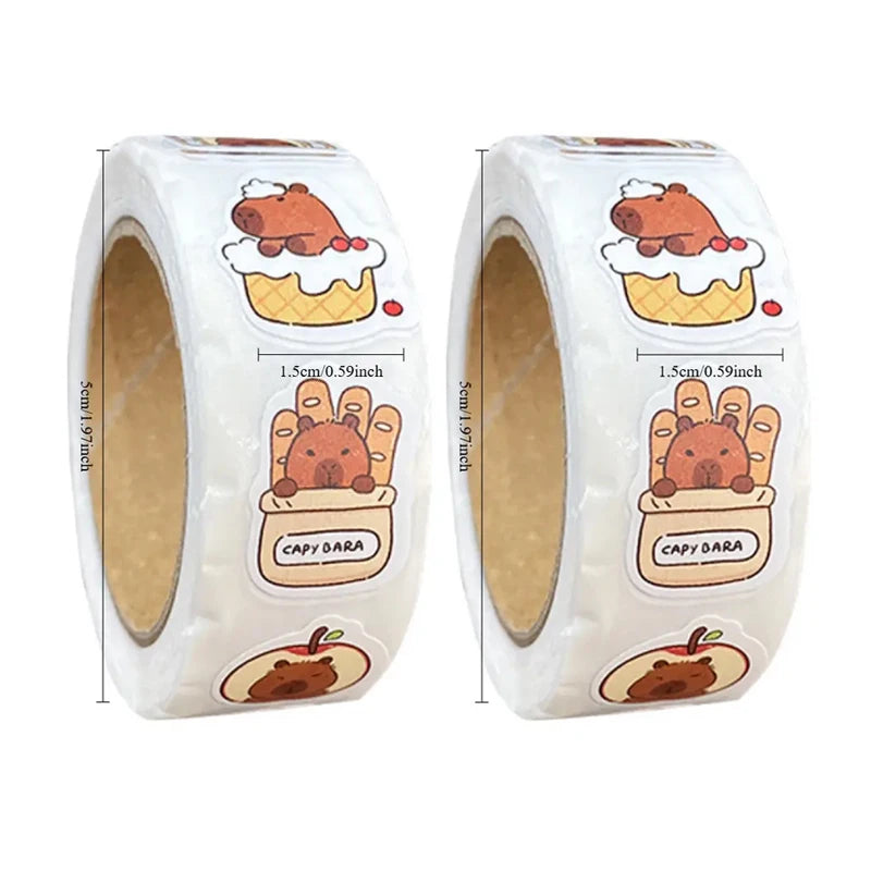 500 Pcs Capybara Sticker Roll Cute Cartoon Decorative Sealing Labels