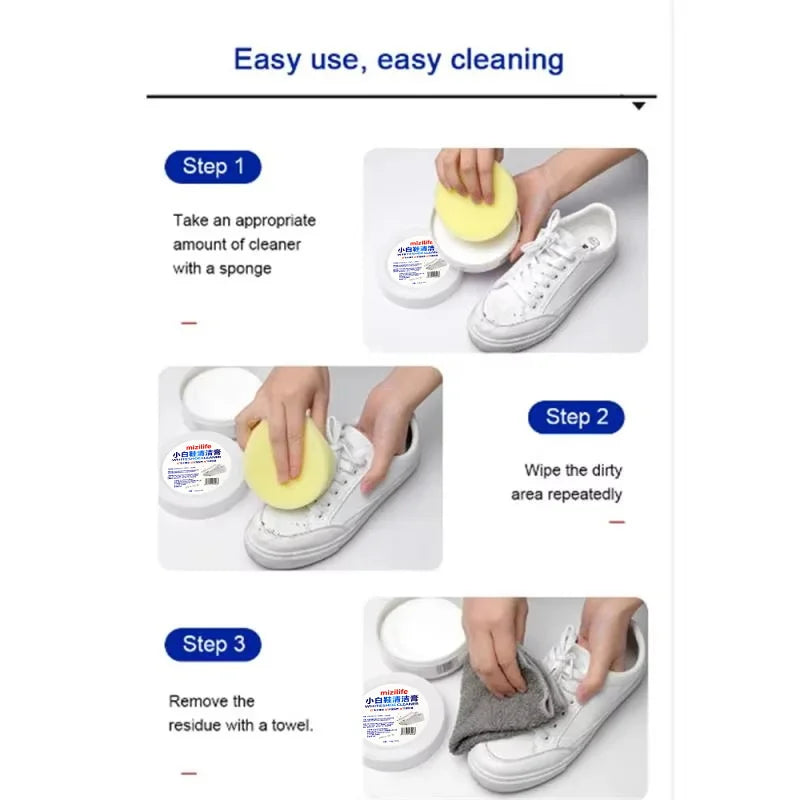 Multifunctional White Shoe Cleaning Cream Stain Remover with Sponge