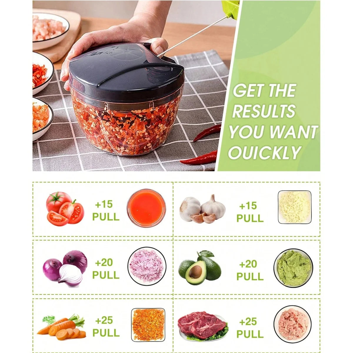 Manual Food Chopper Hand Pull Vegetable Mincer and Meat Blender - 14