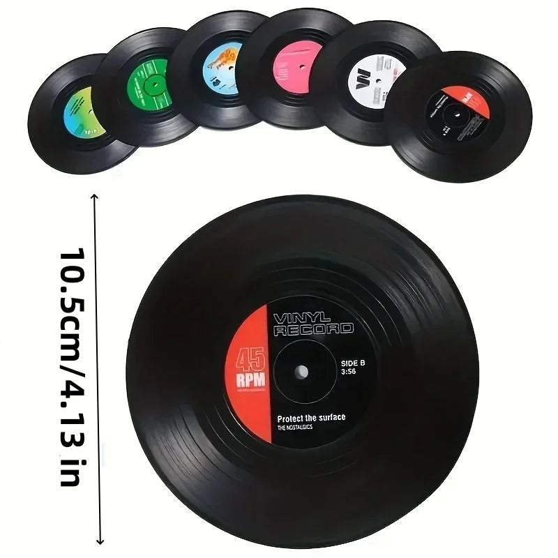 Retro Vinyl Record Coasters Set for Drinks Table Decor 6 or 12 Pack - 6