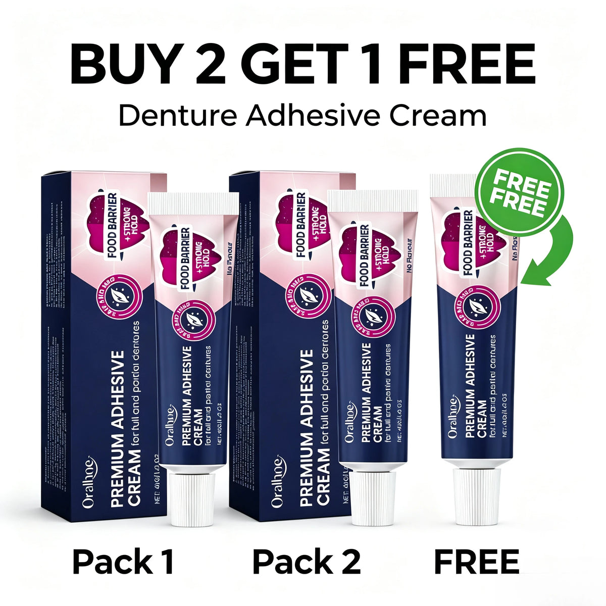Denture Adhesive Cream Secure Fix Glue for Full Partial Dentures