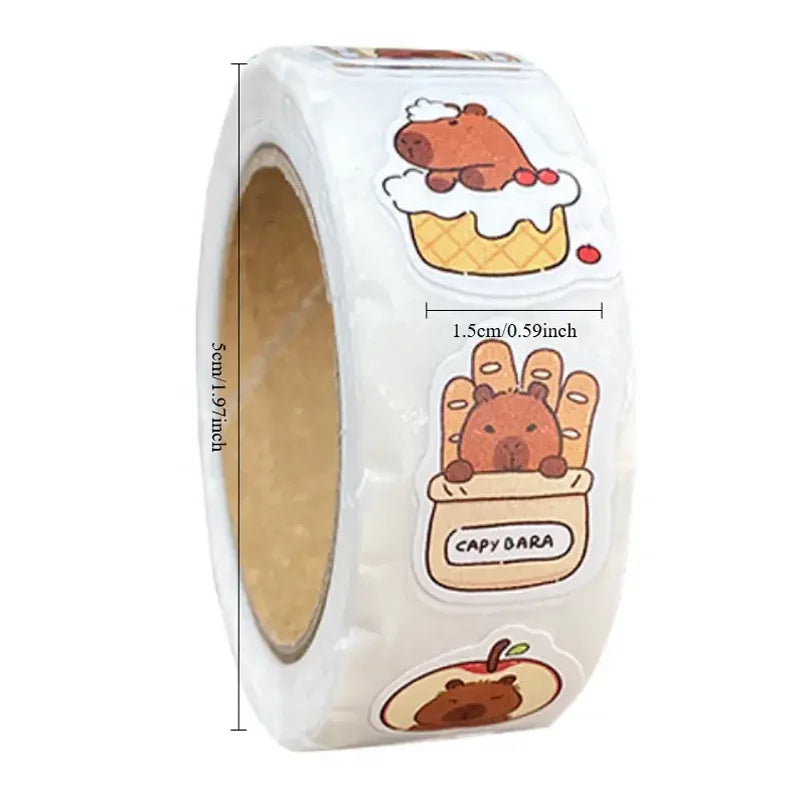 500 Pcs Capybara Sticker Roll Cute Cartoon Decorative Sealing Labels - 14