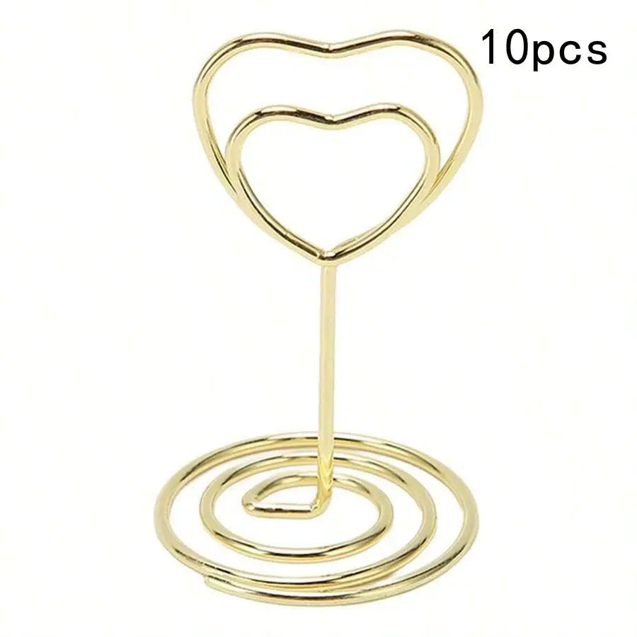 Heart Shape Table Number Card Holders Metal Photo Memo Stand Clips