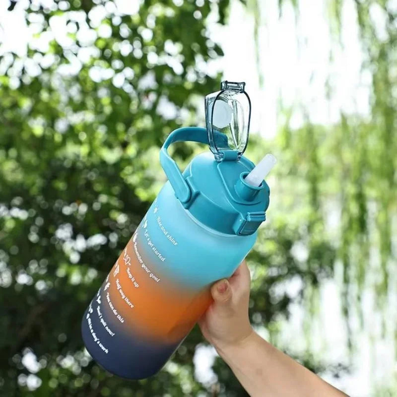 2L Motivational Water Bottle with Straw Leakproof Gym Sports Jug