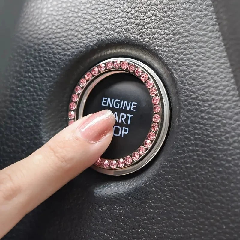 Car Engine Start Stop Button Ring Bling Rhinestone Ignition Trim - 7