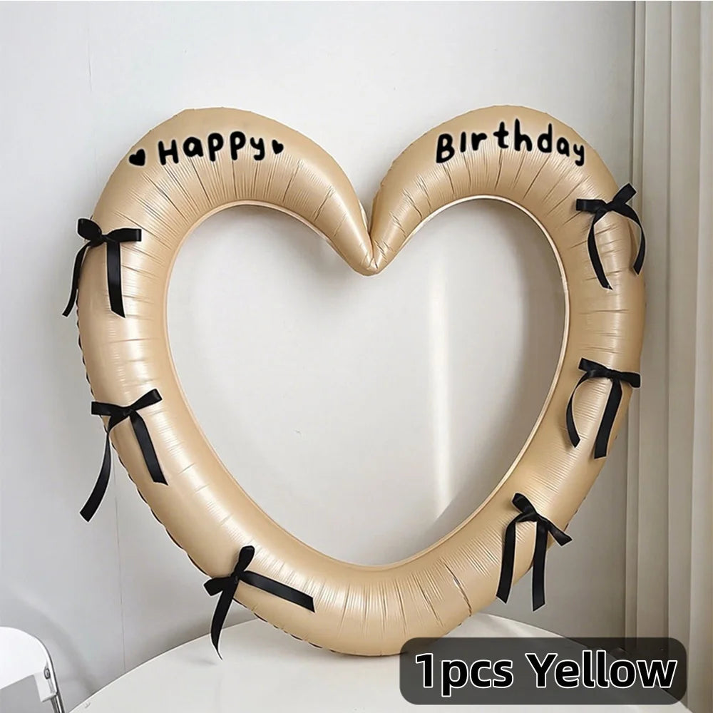 Heart Shaped Happy Birthday Photo Frame Balloon Romantic Party Prop - 11
