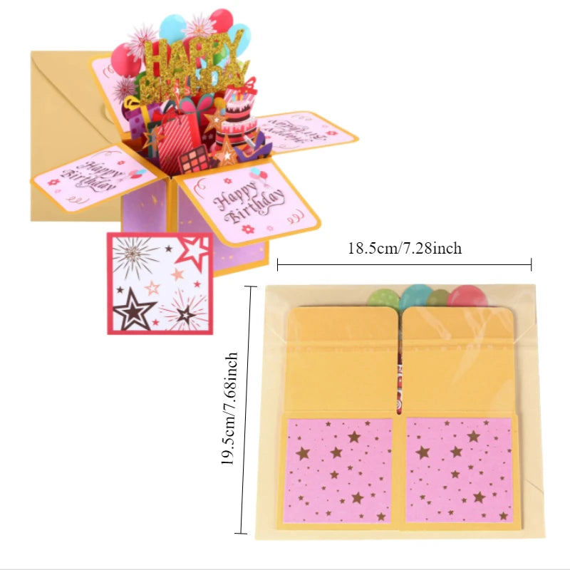 3D Pop Up Birthday Greeting Card Gift Box with Envelope for All Ages
