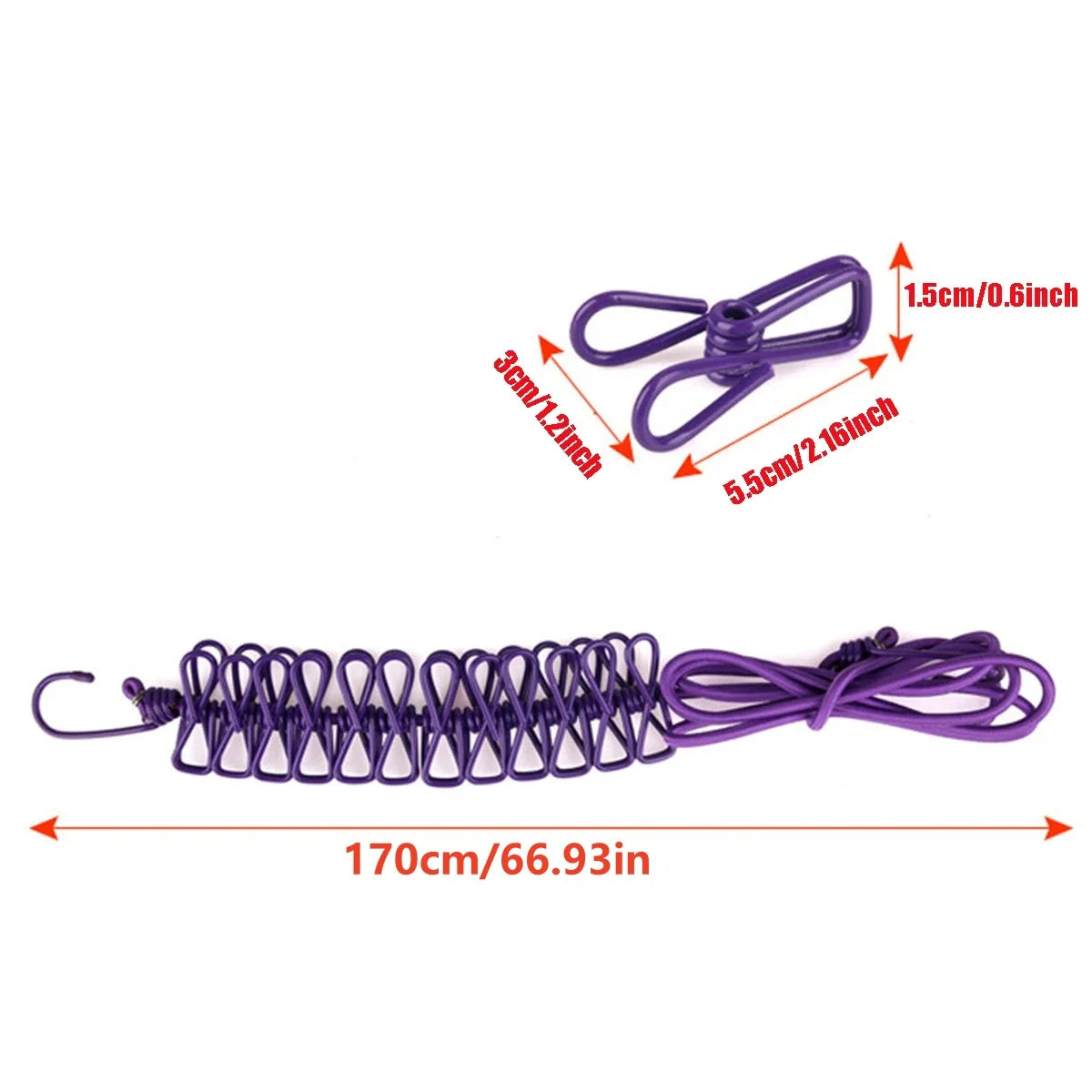 Portable Travel Clothesline with 12 Clips Retractable Camping Drying Rope