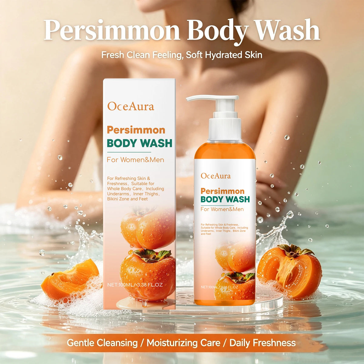 Persimmon Body Wash Sweat Odor Eliminating Natural Deodorizing Shower Gel