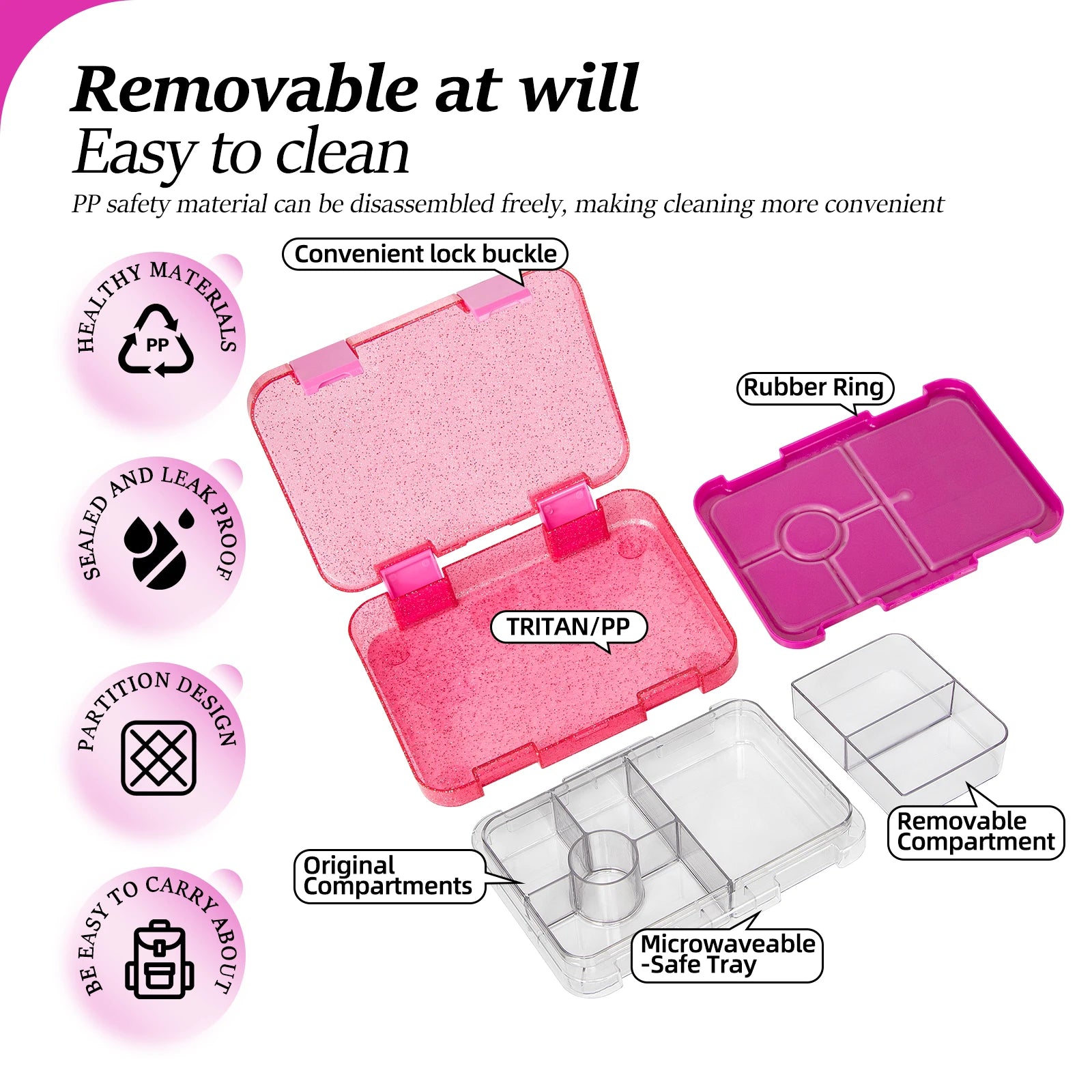 Portable Bento Lunch Box Leak Proof Food Container for School and Office - 3