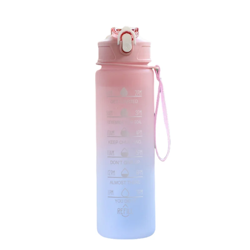 Motivational Sports Water Bottle with Time Marker and Leak Proof Straw - 38