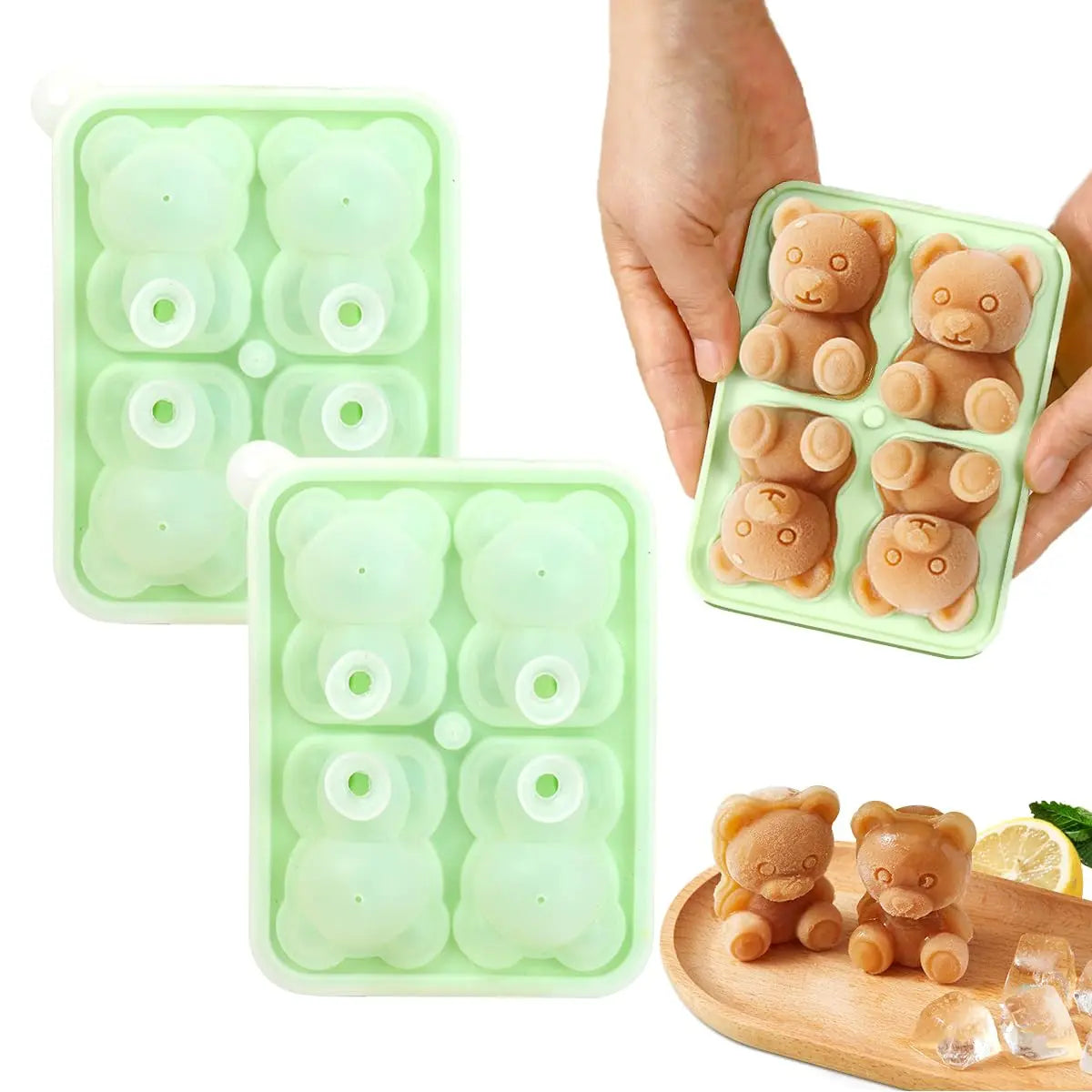 Cute Bear Silicone Ice Cube Tray Mold for Whiskey Coffee and Cocktails - 10