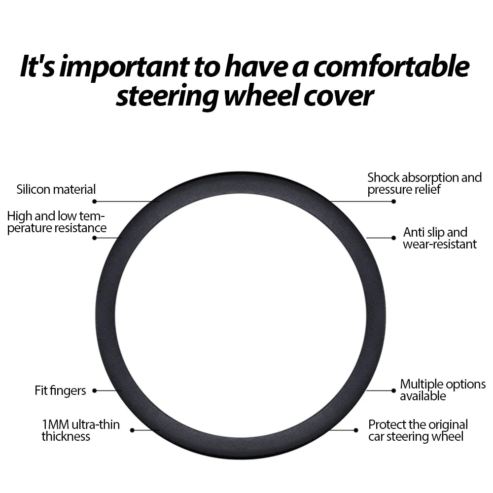 Universal Silicone Steering Wheel Cover Non Slip Sweat Absorbent Grip - 12