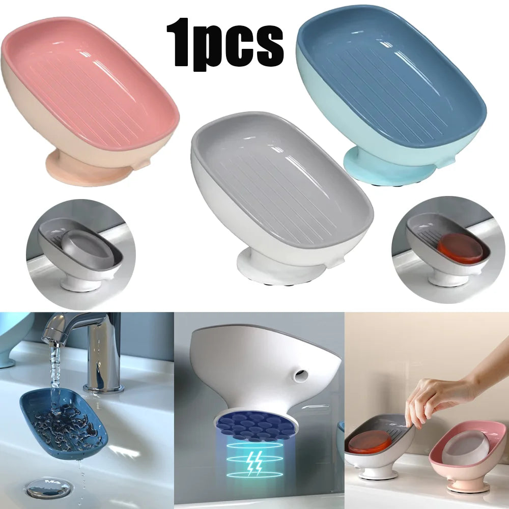 Suction Cup Soap Holder Drain Dish for Bathroom Kitchen Sponge Organizer - 1