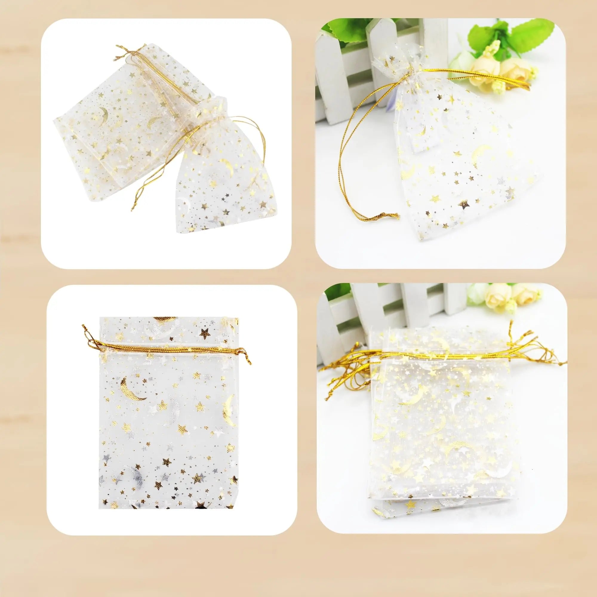 Moon and Star Organza Drawstring Gift Bags for Jewelry and Party Favors - 9