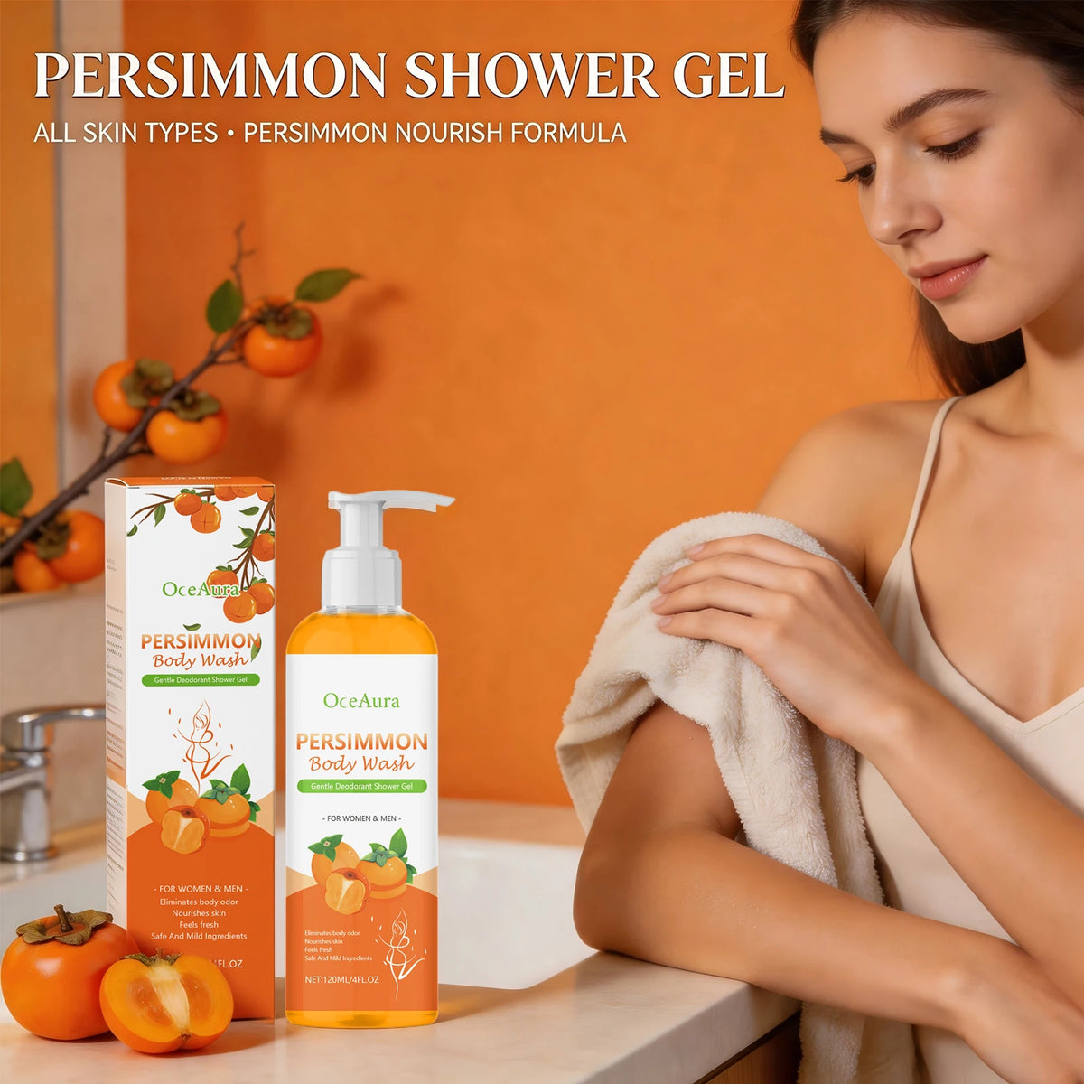 Persimmon Body Wash Exfoliating Oil Control Shower Gel Odor Remover