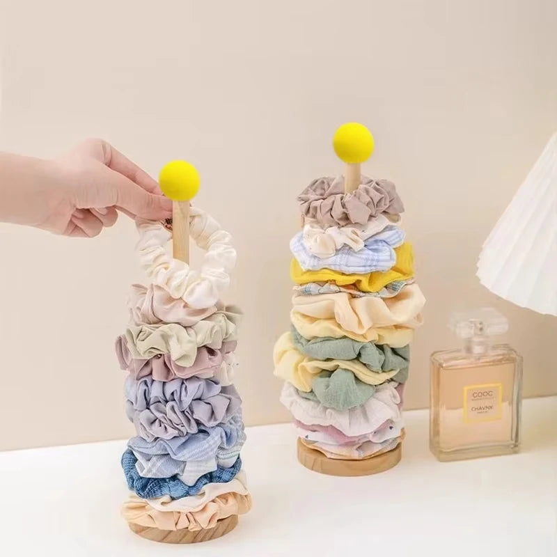 Wooden Hair Scrunchie Holder Organizer Display Stand for Jewelry Braclets - 10