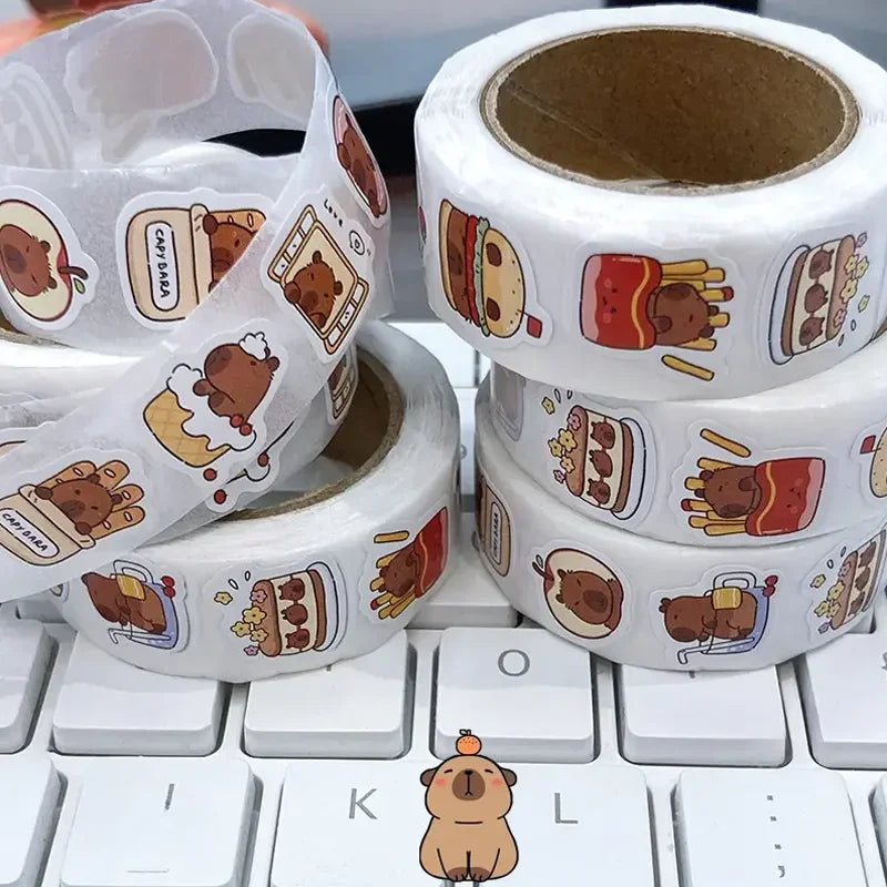 500 Pcs Capybara Sticker Roll Cute Cartoon Decorative Sealing Labels