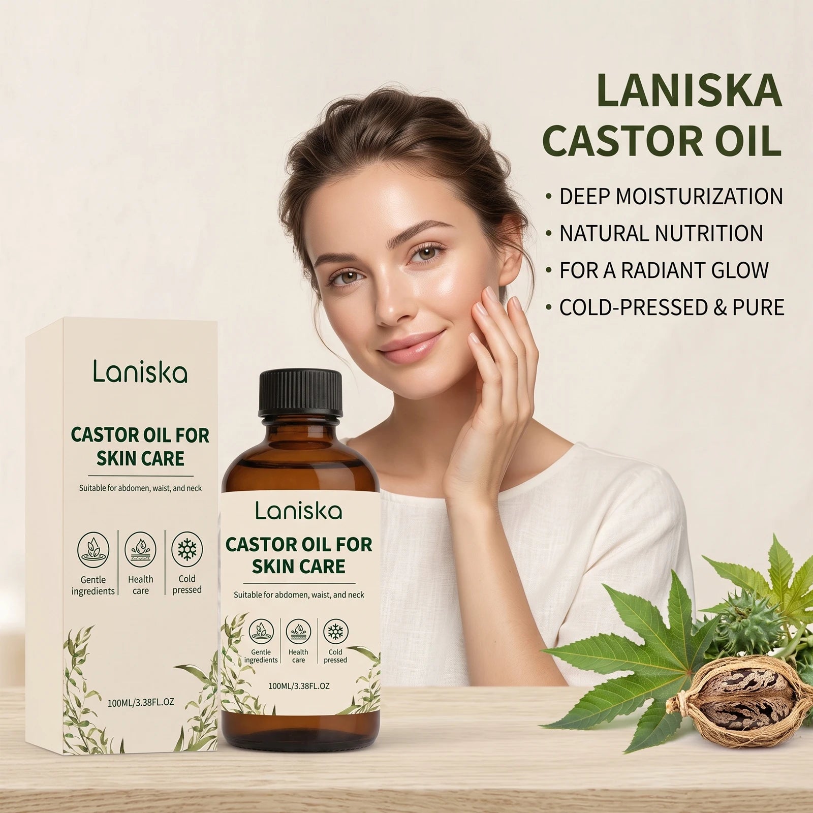 Laniska Cold Pressed Castor Oil for Skin Hydration and Body Massage Care - 1