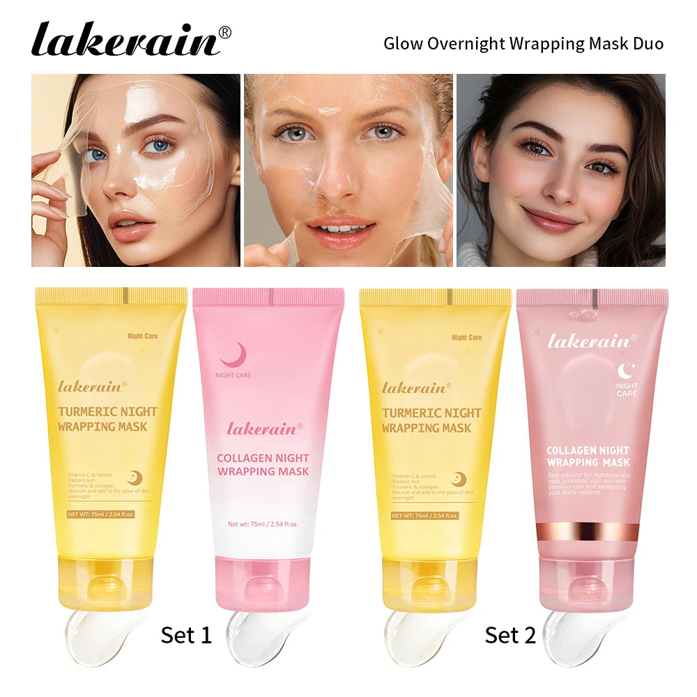 Glow Overnight Wrapping Mask Duo Collagen Turmeric Skincare Combo - 1