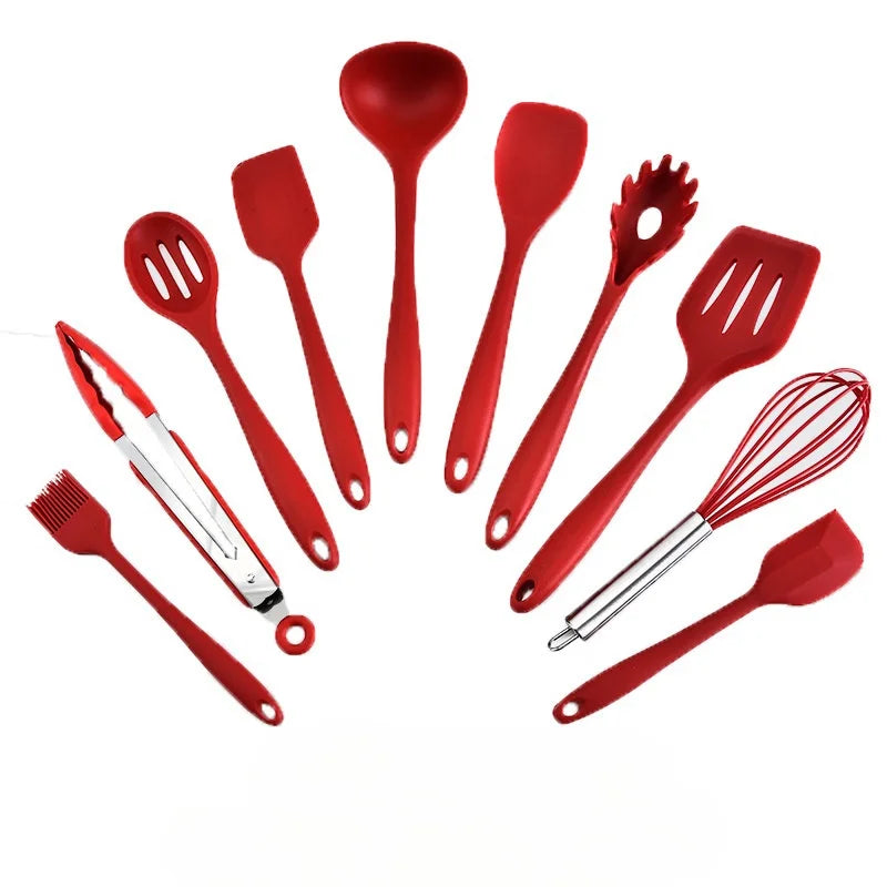10 Piece Silicone Kitchen Utensil Set Nonstick Heat Resistant Cookware - 16