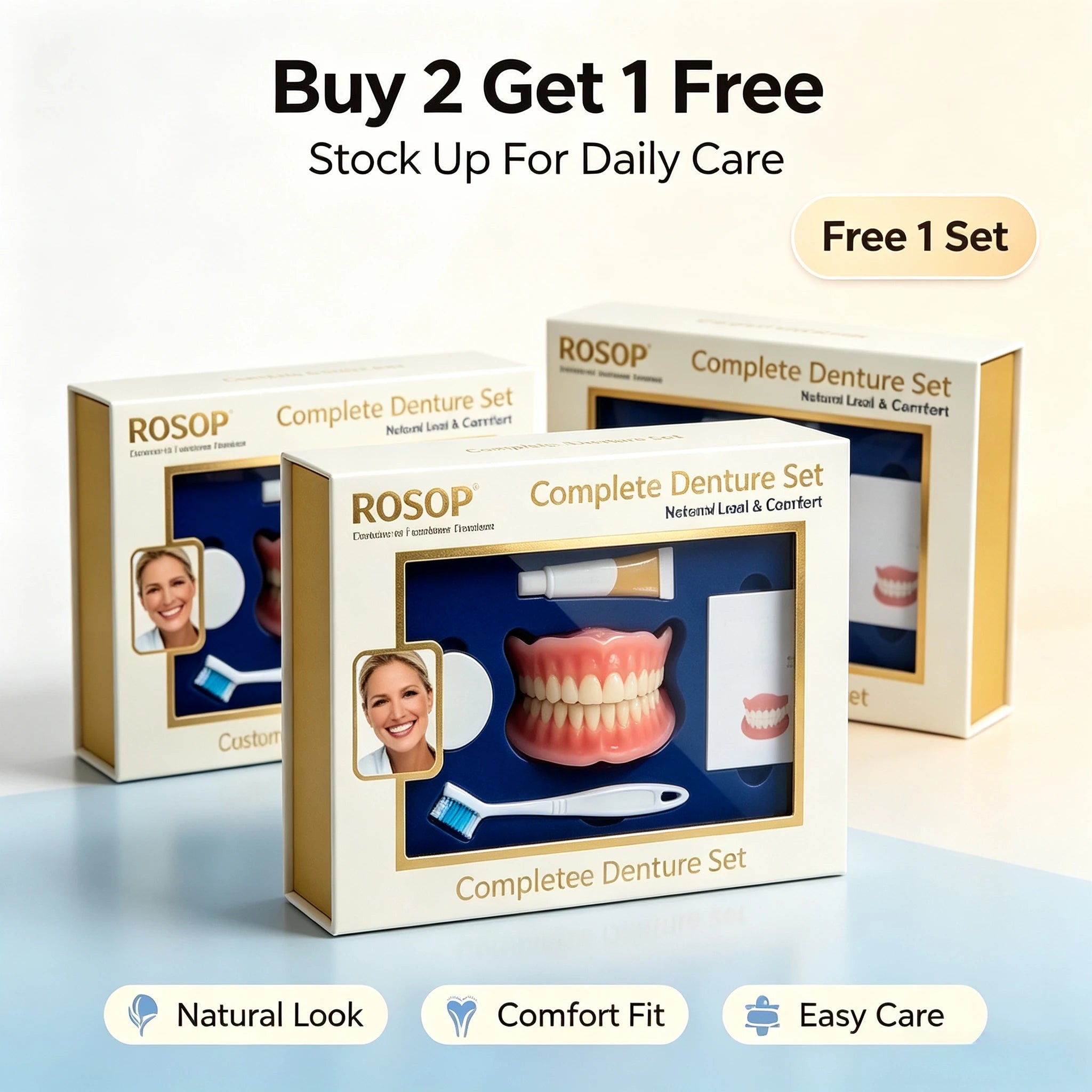 Silicone Complete Denture Set Natural Cosmetic False Teeth - 13