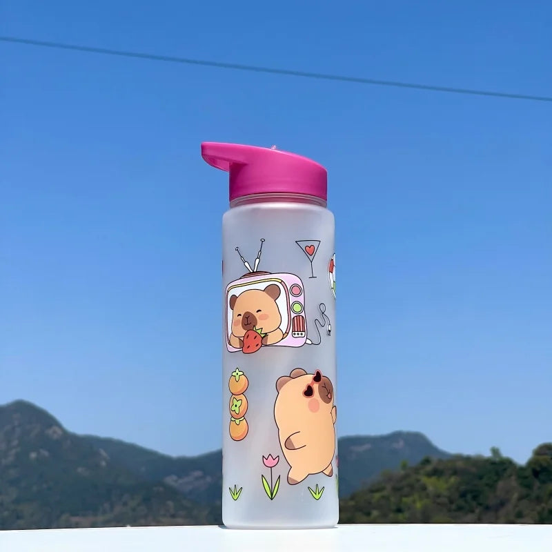 750ml Capybara Water Bottle Leakproof Plastic Sippy Cup with Straw