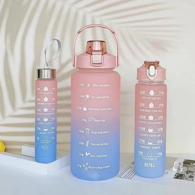 3-Piece Motivational Gradient Water Bottle Set with Straw and Time Marker - 11