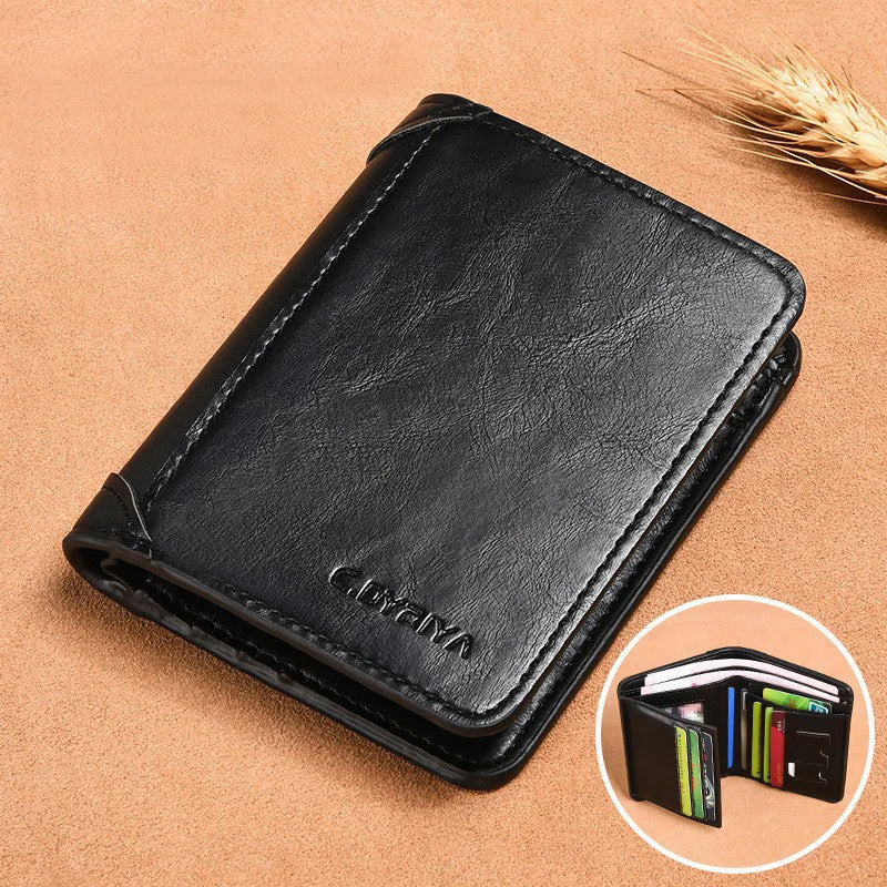 Mens Leather Wallet Trifold Card Holder Multifunctional Vertical Purse - 7