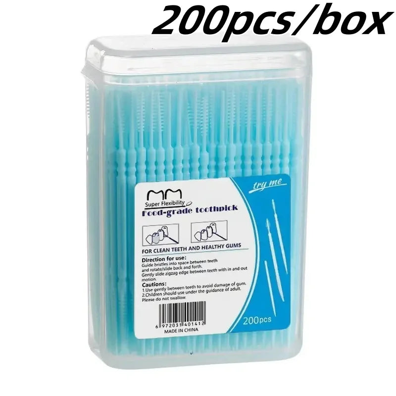 200Pcs Disposable Interdental Brush Toothpick Floss Sticks Oral Care