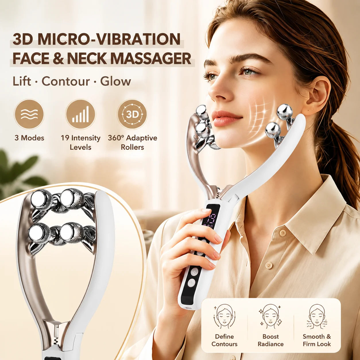 Microcurrent Face and Neck Lifting Roller Massager - 1