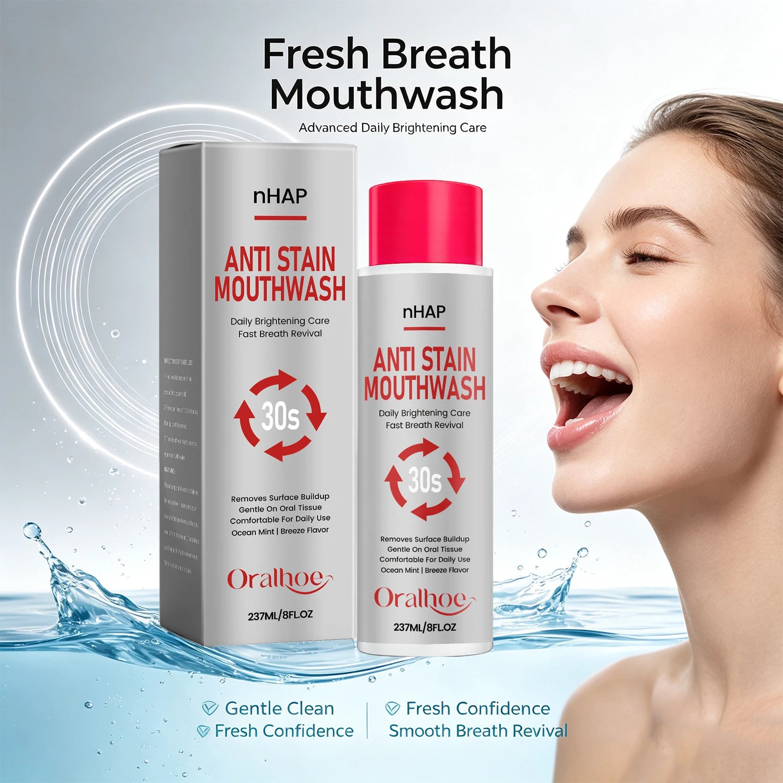 Anti Stain Alcohol Free Mouthwash Teeth Whitening Fresh Breath Care - 6