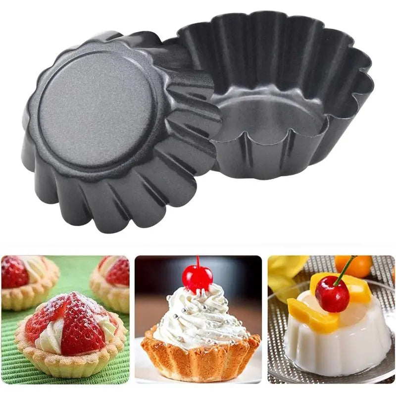 24PCS Non-Stick Egg Tart Molds Carbon Steel Fluted Baking Cups Set - 3